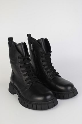 بوت / نیم بوت مشکی زنانه چرم خالص Haffhane - کد 901591998