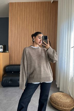 پلیور قهوه ای زنانه ساده MODASPARK - کد 901431544