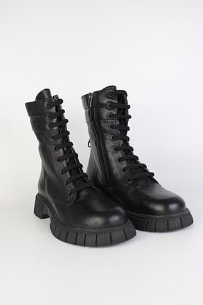 بوت / نیم بوت مشکی زنانه چرم خالص Haffhane - کد 901605197