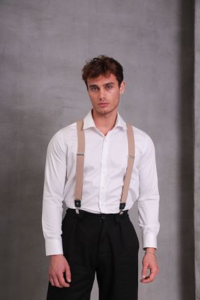 آویز شلوار بژ مردانه چرم خالص SuspenderS - کد 902709575