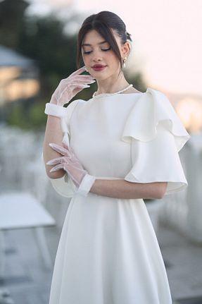 لباس مجلسی و فارغ التحصیلی سفید زنانه ساتن AYŞEYAMAÇLI - کد 901673312