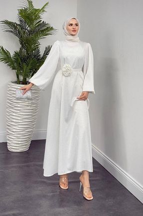 لباس مجلسی حجاب سفید زنانه یقه ایستاده MERVEN AKYÜZ - کد 902817407