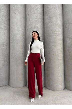 شلوار پارچه ای زرشکی زنانه بلند Genel Markalar - کد 886549368