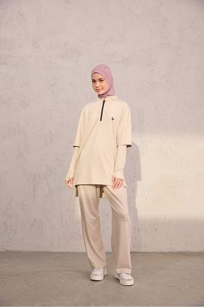 ست بالاتنه و پائین تنه حجاب نباتی زنانه رگولار Laina - کد 901729158