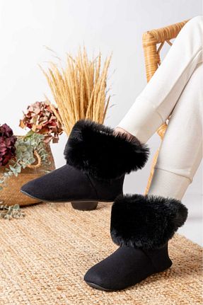 بوت خانگی مشکی زنانه مخملی olgun slipper - کد 901748244