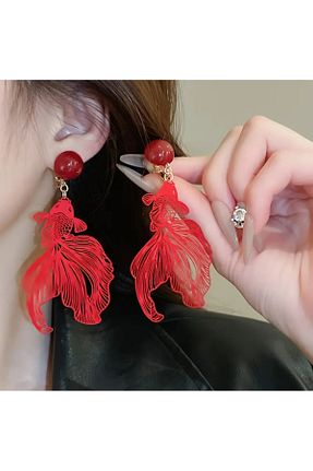 گوشواره جواهر قرمز برنجی TAKİŞKO - کد 901782285