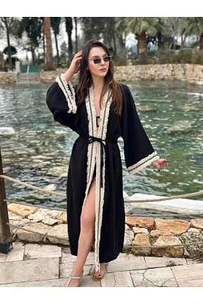 کیمونو و کافتان مشکی زنانه پنبه ای Butik - کد 901799792
