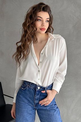 پیراهن سفید زنانه یقه پیراهنی Maude - کد 896235407