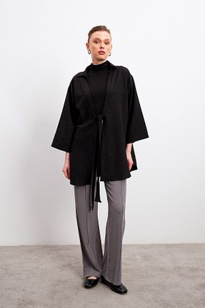 کیمونو و کافتان مشکی زنانه مخلوط کتان Yefrastore - کد 901844842