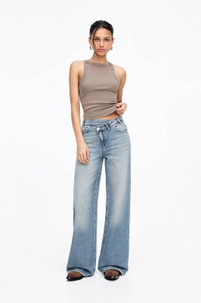 شلوار جین آبی زنانه پاچه گشاد Pull & Bear - کد 901830554