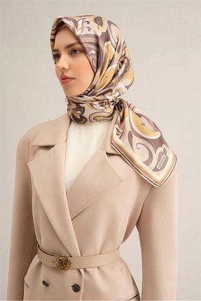 روسری بژ کرپ ساتن ابریشم Armine - کد 900772123