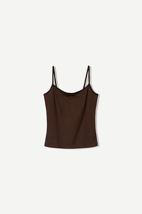 تیشرت قهوه ای زنانه یقه دگاژه Bershka - کد 919767633