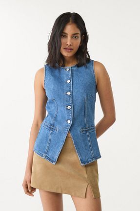 بلوز آبی زنانه ساده Stradivarius - کد 901879709