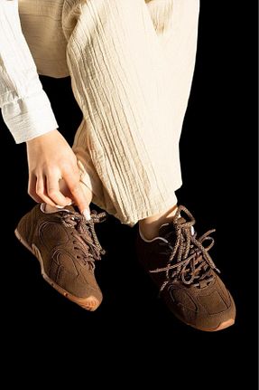 کفش اسنیکر قهوه ای زنانه بند دار BeBeQ Store - کد 900649371