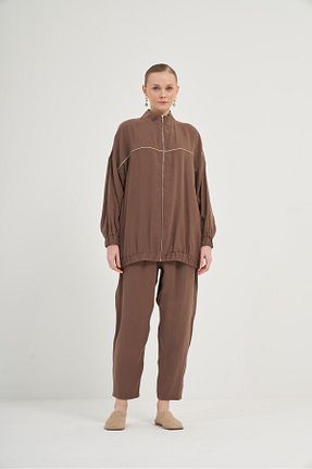 ست بالاتنه و پائین تنه قهوه ای زنانه بافتنی FTZ WOMEN - کد 901862509