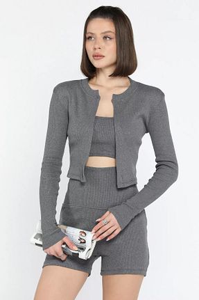 ست بالاتنه و پائین تنه طوسی زنانه بافتنی GÜLSELİ - کد 901819286