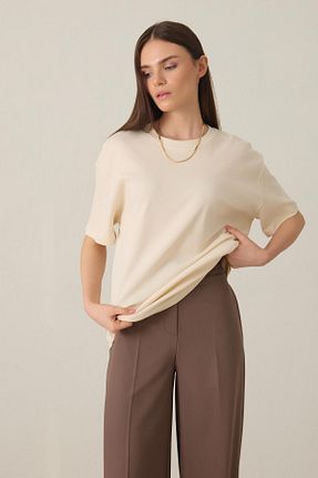 تیشرت بژ زنانه رگولار Setre - کد 901878275