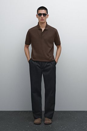 پولوشرت قهوه ای مردانه پنبه ای Massimo Dutti - کد 901888848