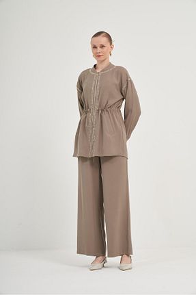 ست بالاتنه و پائین تنه خاکی زنانه بافتنی FTZ WOMEN - کد 901889035