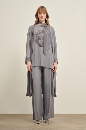 ست بالاتنه و پائین تنه طوسی زنانه بافتنی FTZ WOMEN - کد 901875902