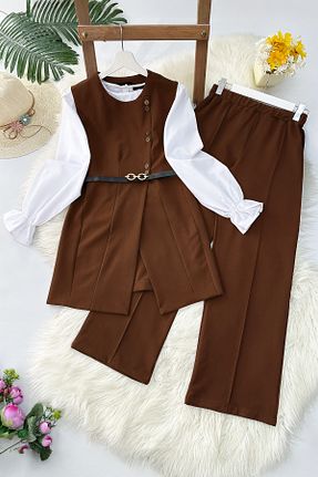 ست بالاتنه و پائین تنه حجاب قهوه ای زنانه رگولار MODAQU - کد 901880962
