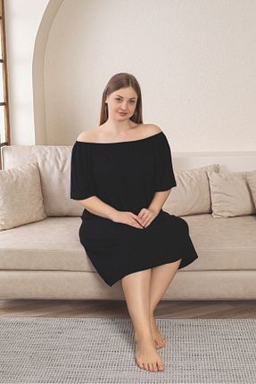 لباس شب سایز بزرگ مشکی زنانه ساده Asel - کد 901891027