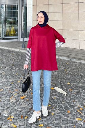 سوئیشرت حجاب زرشکی زنانه پنبه ای lamelif - کد 337665739