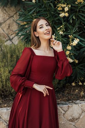 لباس مجلسی و فارغ التحصیلی زرشکی زنانه شیفون berissima bride - کد 735679288
