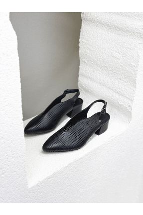 کفش پاشنه بلند کلاسیک مشکی زنانه چرم خالص Venüs - کد 902048032