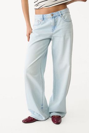 شلوار جین آبی زنانه پاچه گشاد Stradivarius - کد 902048795