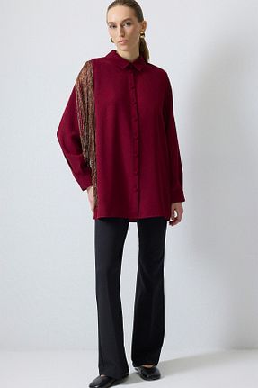 پیراهن حجاب زرشکی زنانه اورسایز Touche Prive - کد 902046584