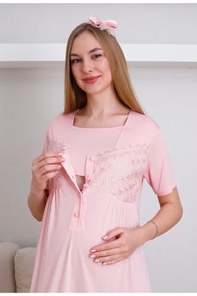 لباس شب بارداری صورتی زنانه ساده ERDENİZ TEKSTİL - کد 902079922