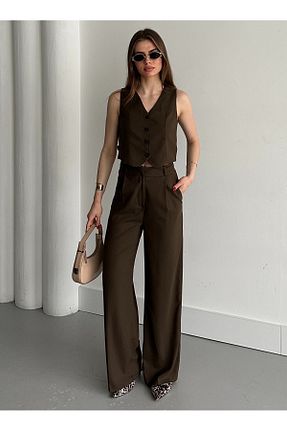 ست بالاتنه و پائین تنه قهوه ای زنانه بافتنی Laluvia - کد 902067922