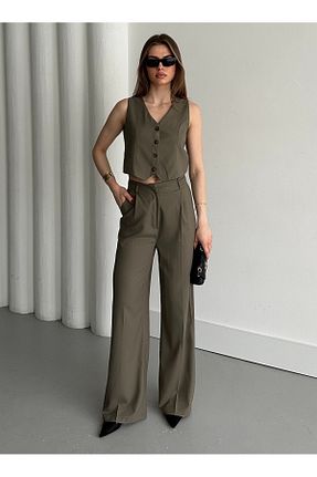 ست بالاتنه و پائین تنه خاکی زنانه بافتنی Laluvia - کد 902067614