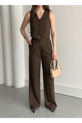 ست بالاتنه و پائین تنه قهوه ای زنانه بافتنی Laluvia - کد 902067922
