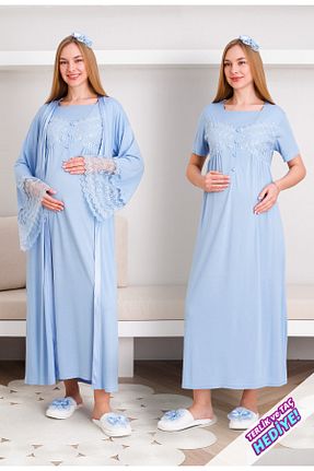 لباس شب بارداری آبی زنانه ساده ERDENİZ TEKSTİL - کد 902079399