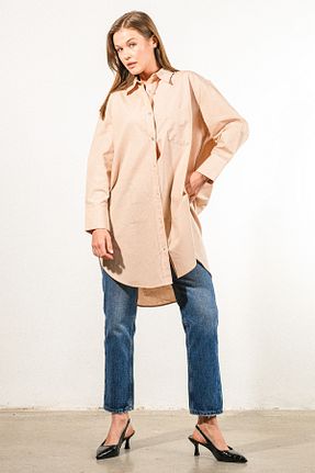 پیراهن بژ زنانه اورسایز GÖMLEX - کد 902075564
