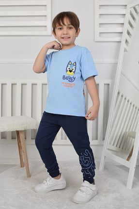 ست بالاتنه و پائین تنه آبی بچه گانه بافت ZUZUNGA - کد 903716143