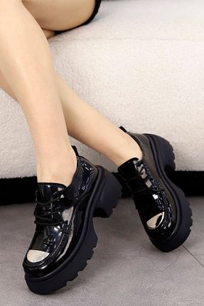 کفش لوفر مشکی زنانه چرم لاکی Mamito Ayakkabı - کد 902086687