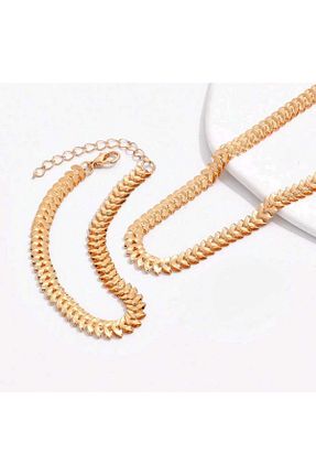 گردنبند جواهر متالیک زنانه برنجی Diloshtrend Design - کد 902126765