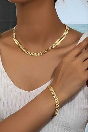 گردنبند جواهر متالیک زنانه برنجی Diloshtrend Design - کد 902126765