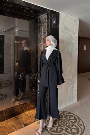 ست بالاتنه و پائین تنه مشکی زنانه بافتنی QUQA - کد 902148563