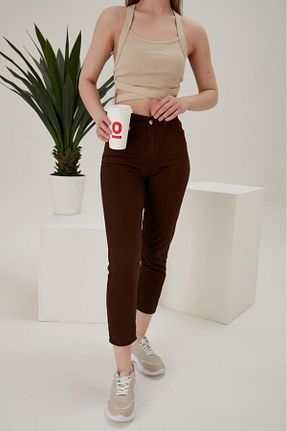 شلوار جین قهوه ای زنانه پاچه ساده ByCukurovaFrango - کد 902171605