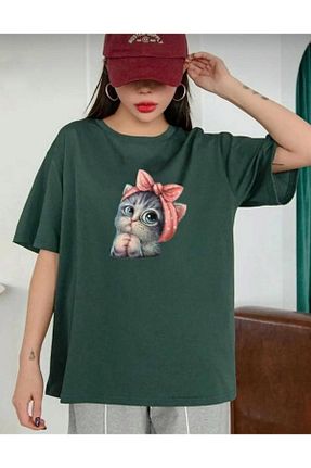 تیشرت سبز زنانه اورسایز khufu - کد 902195144