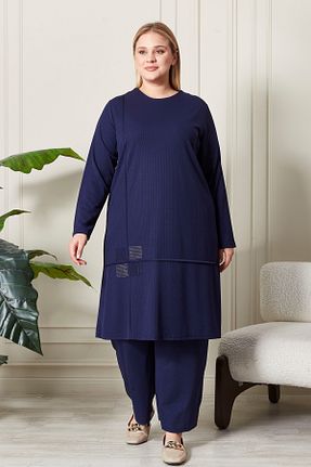 ست بالاتنه و پائین تنه سایز بزرگ سرمه ای زنانه فاق نرمال Ferace - کد 788416267