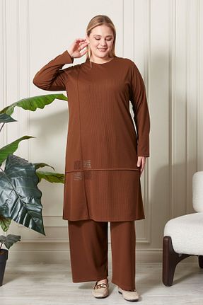 ست بالاتنه و پائین تنه سایز بزرگ قهوه ای زنانه فاق نرمال Ferace - کد 788417496