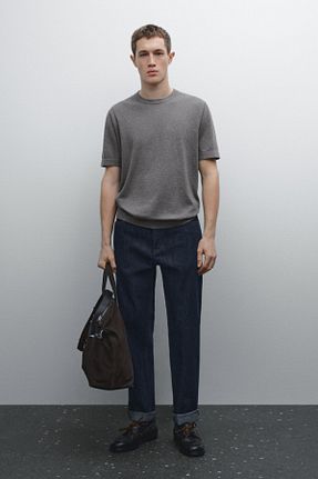 تیشرت طوسی مردانه یقه دوچرخه Massimo Dutti - کد 893732001