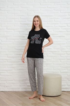 ست لباس راحتی مشکی زنانه چاپی PİJAMORE - کد 902353846