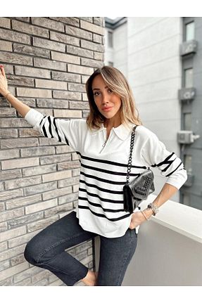 پلیور سفید زنانه یقه پیراهنی MALDİA SHOP - کد 635208316