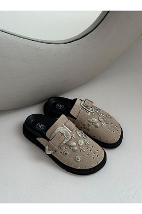 دمپائی بژ زنانه چرم خالص Naz Genç Ayakkabı - کد 902390798
